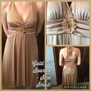 Gold Halter Dress with Sparkles with High Low